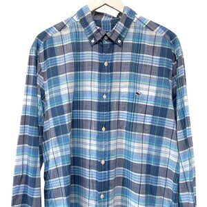 VINEYARD VINES Tucker Shirt Mens Large Blue Plaid Button Up Cotton Whale Logo